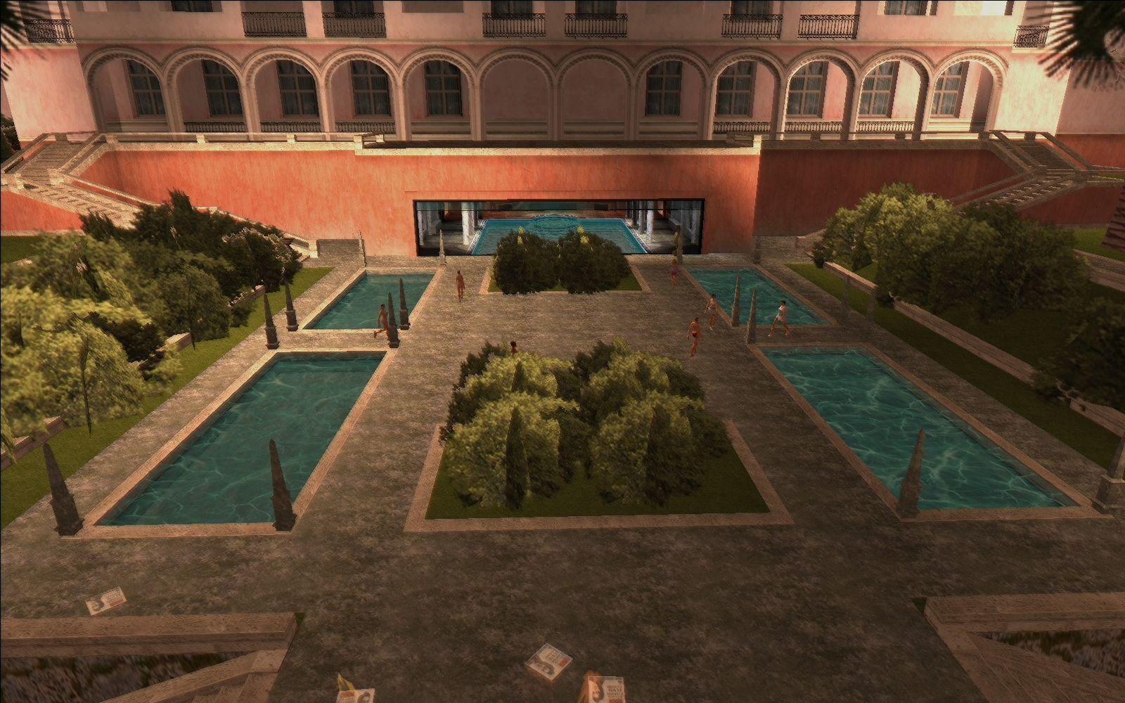 Back of the Mansion with a room containing the entrance to the basement.