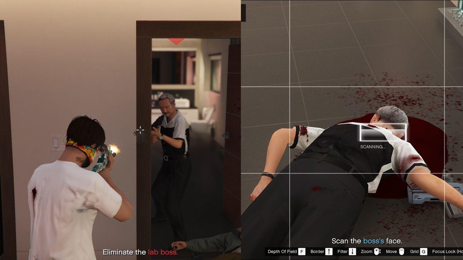 Eliminating the lab boss and scanning his face.