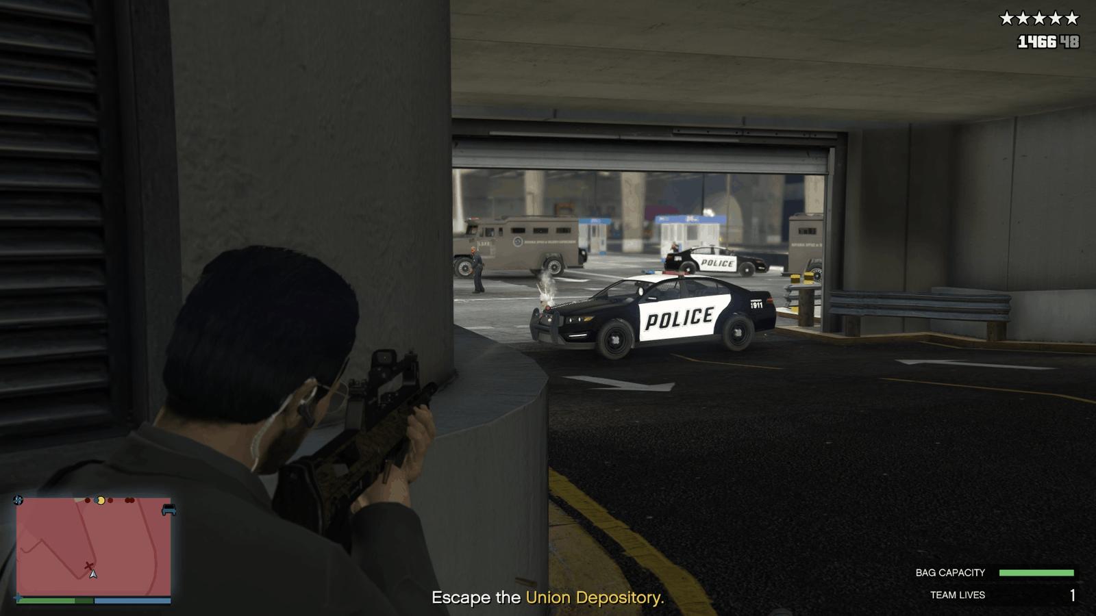 First batch of cops at the parking entrance