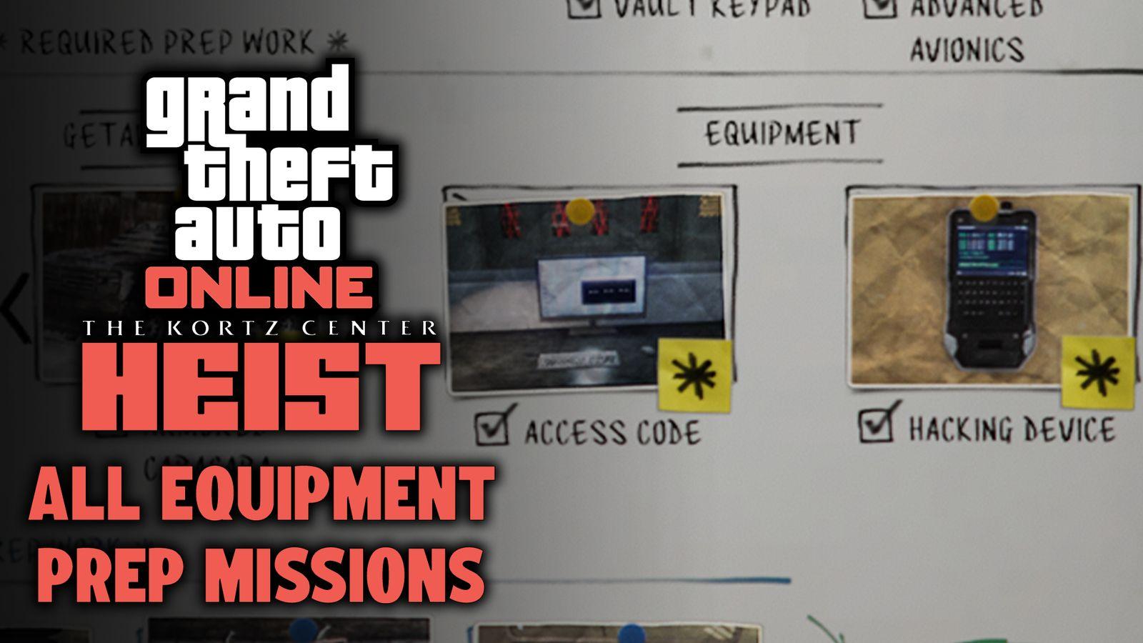 Here's how to complete both Access Code and Hacking Device equipment prep missions for the Kortz Center Heist in GTA Online.