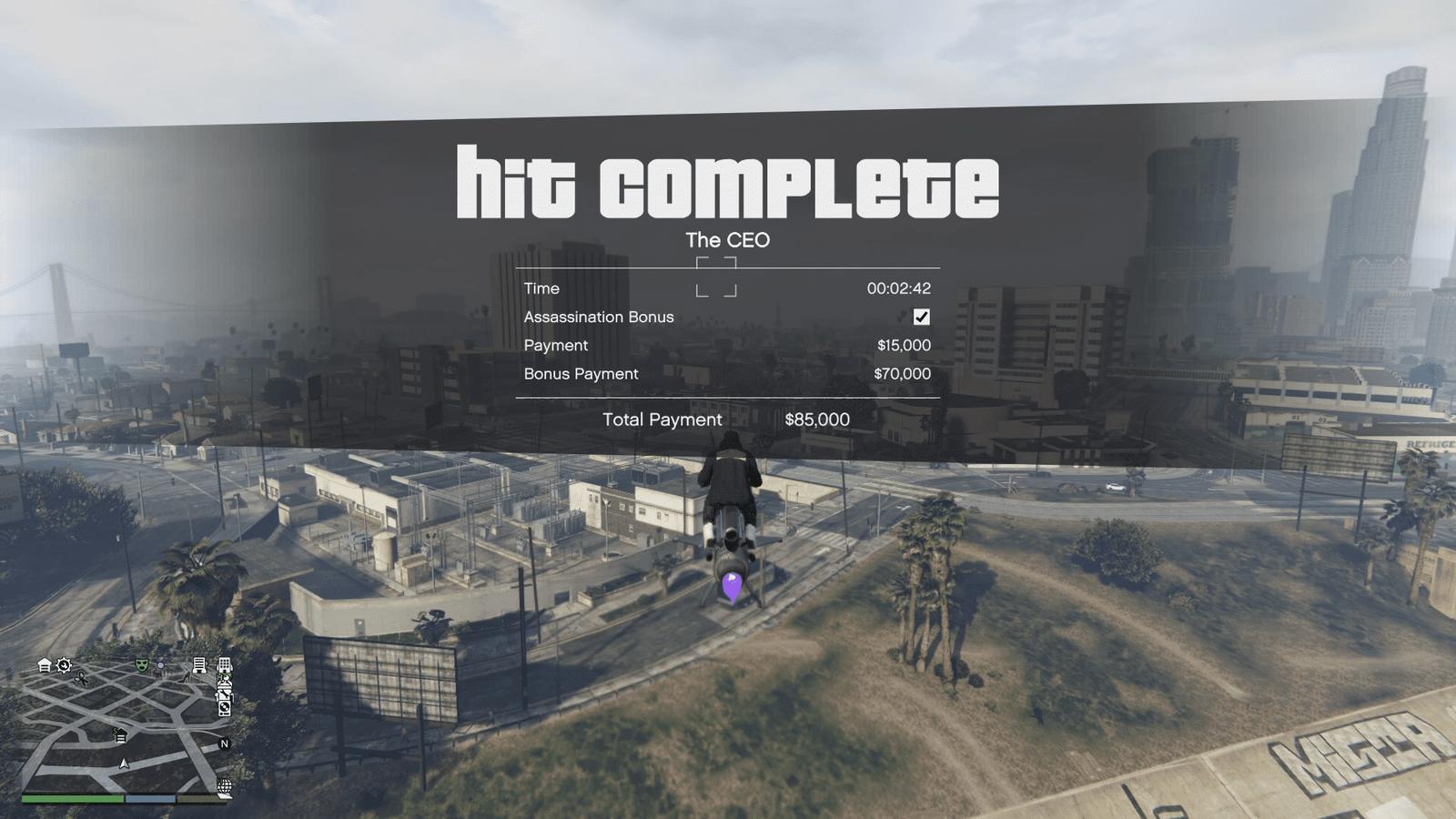 GTA Online Payphone Hit completion screen showing the payment breakdown