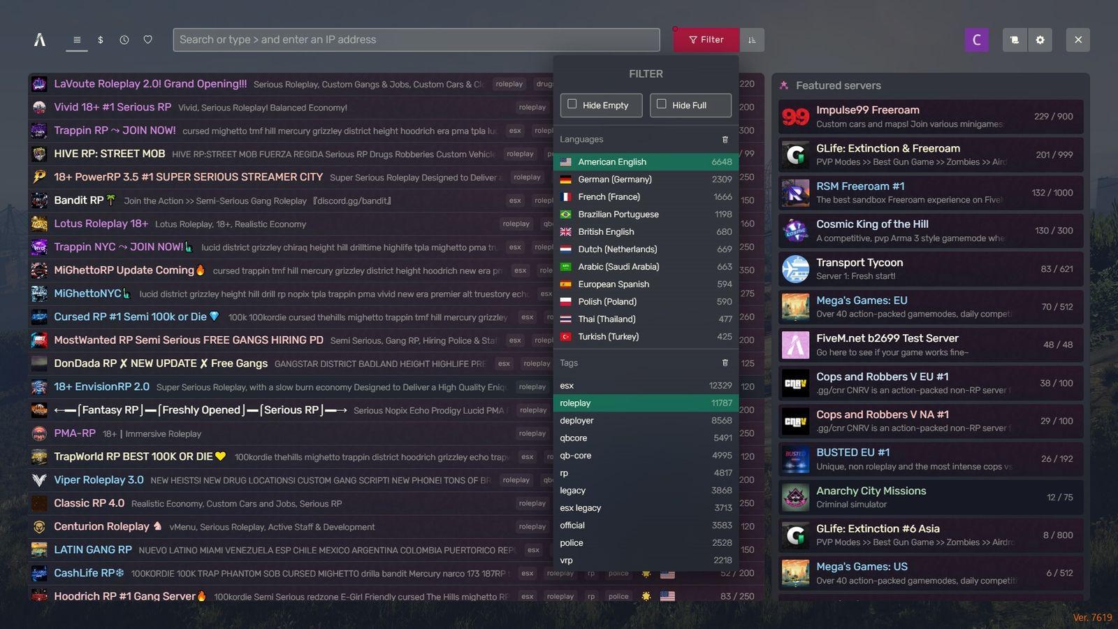 Players can filter these servers based on language, game mode, country, and tags, to find a server that aligns with their specific requirements.