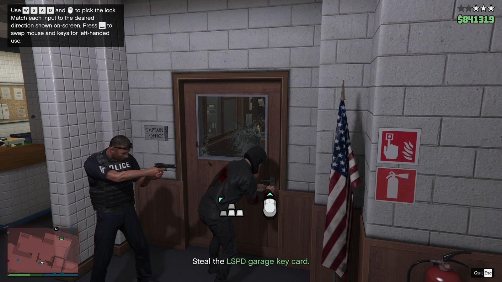 Picking the lock to the captain's office.