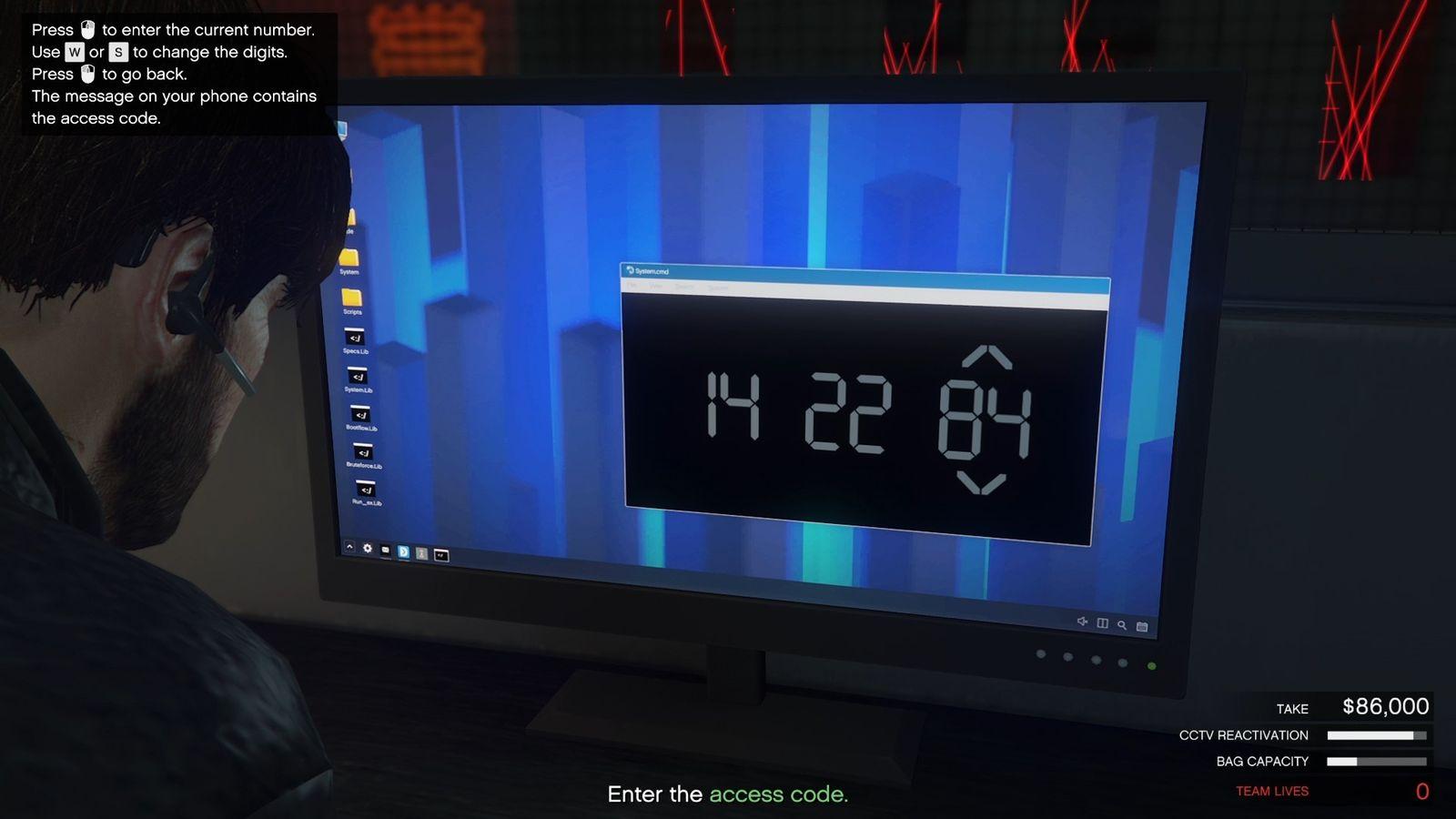 Inputting the Access Code to open the security doors to the laser room.