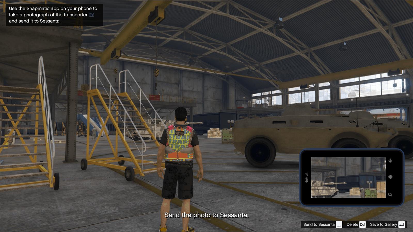 Taking a picture of the transporter and sending it to Sessanta