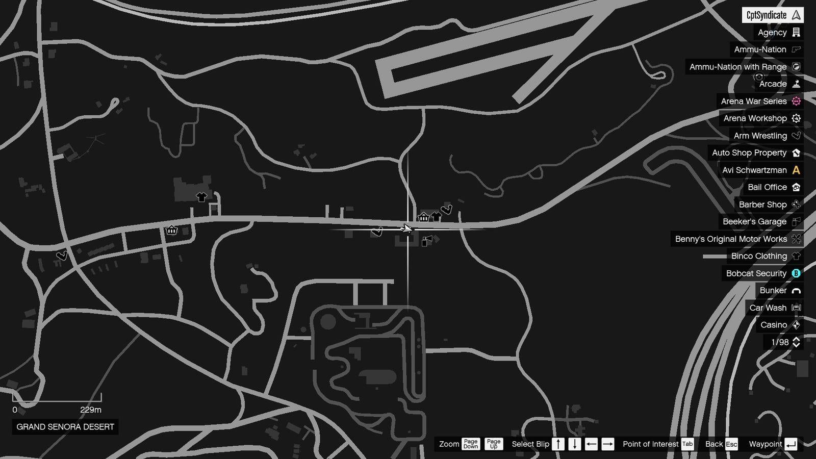 The map shows the location of the golden clover found at the Motor Hotel in the Grand Senora Desert.
