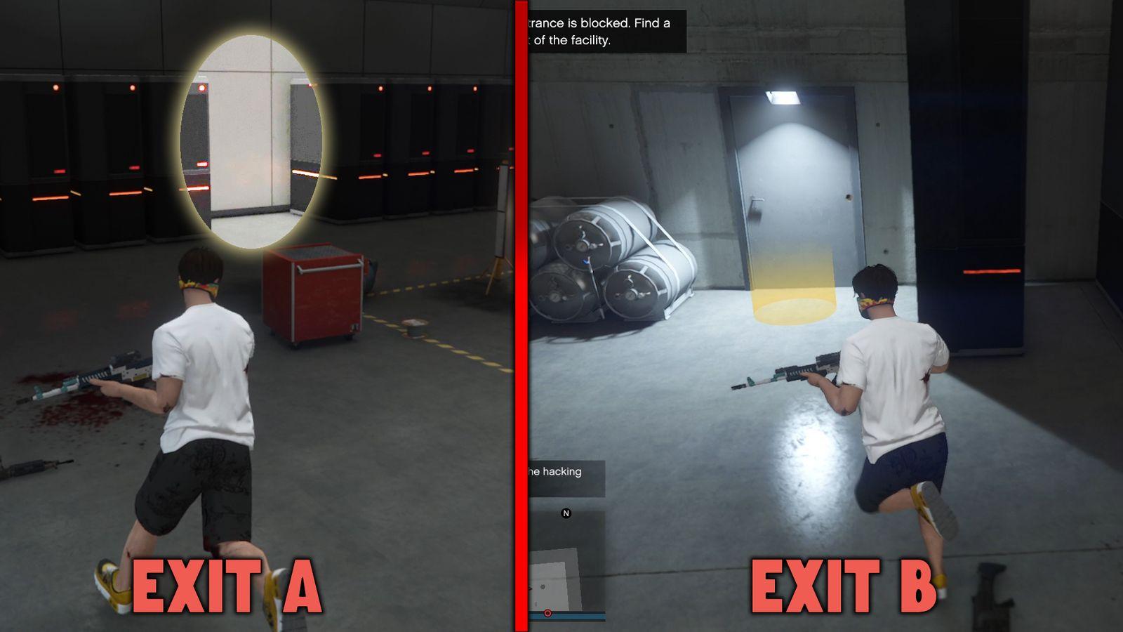 Both possible exits leading to the maintenance tunnel.