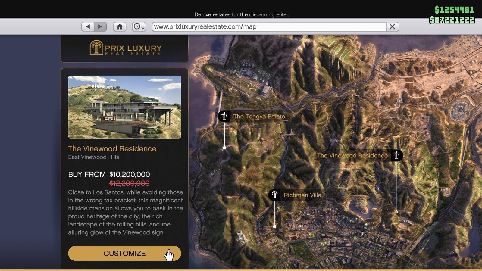 The Prix Luxury Real Estate in-game website.