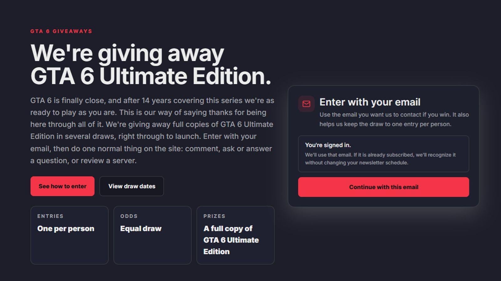 GTA BOOM is giving away full copies of GTA 6 Ultimate Edition in several draws through launch.