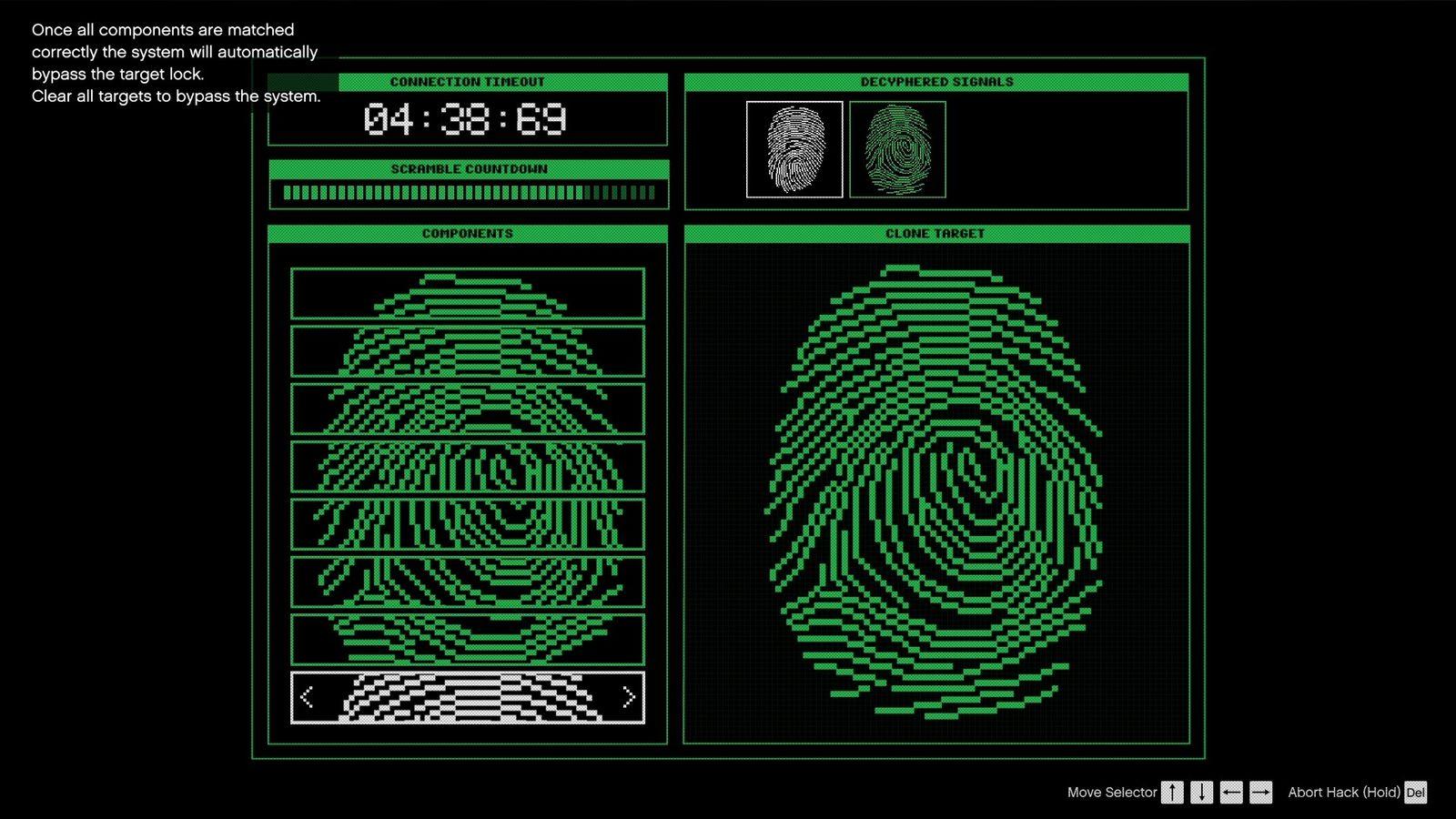 Matching the fingerprint pattern on the right.