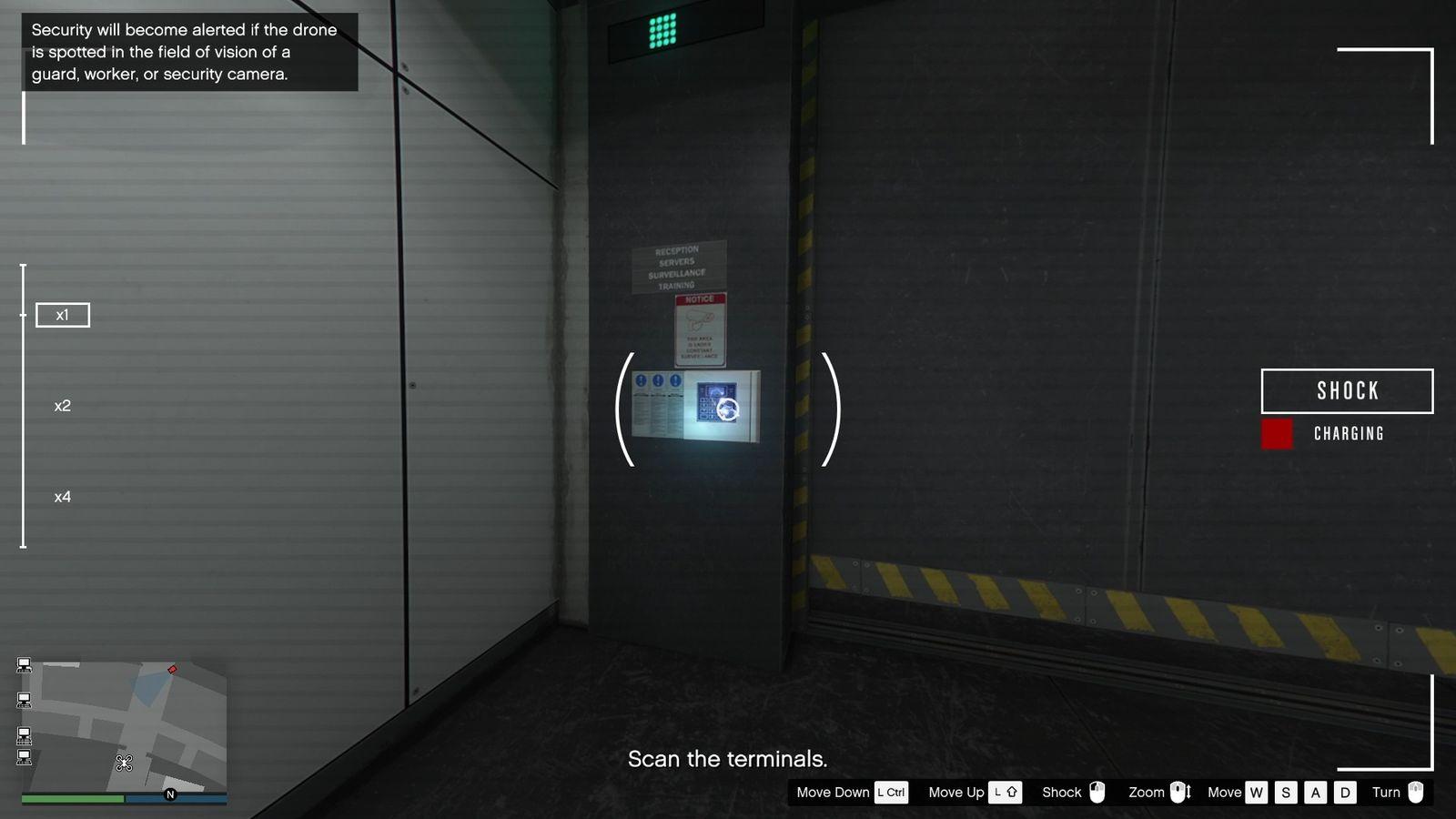 Shocking the control panel to open the door to the terminals.