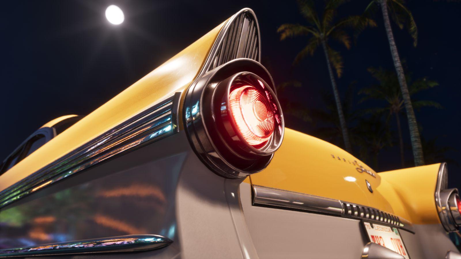 A rear fin and round taillight on the ’55 Stanier.
