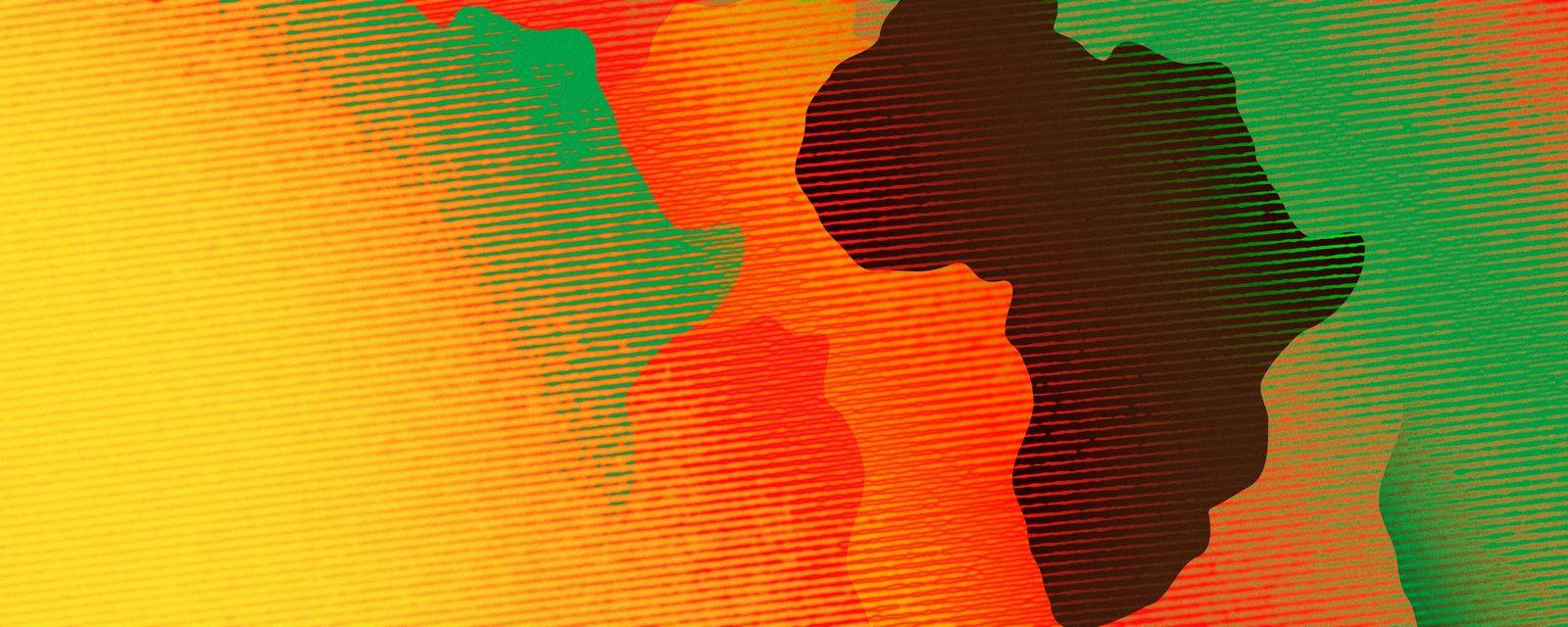 An outline of Africa against green, orange and yellow lines for AfroBank FM.