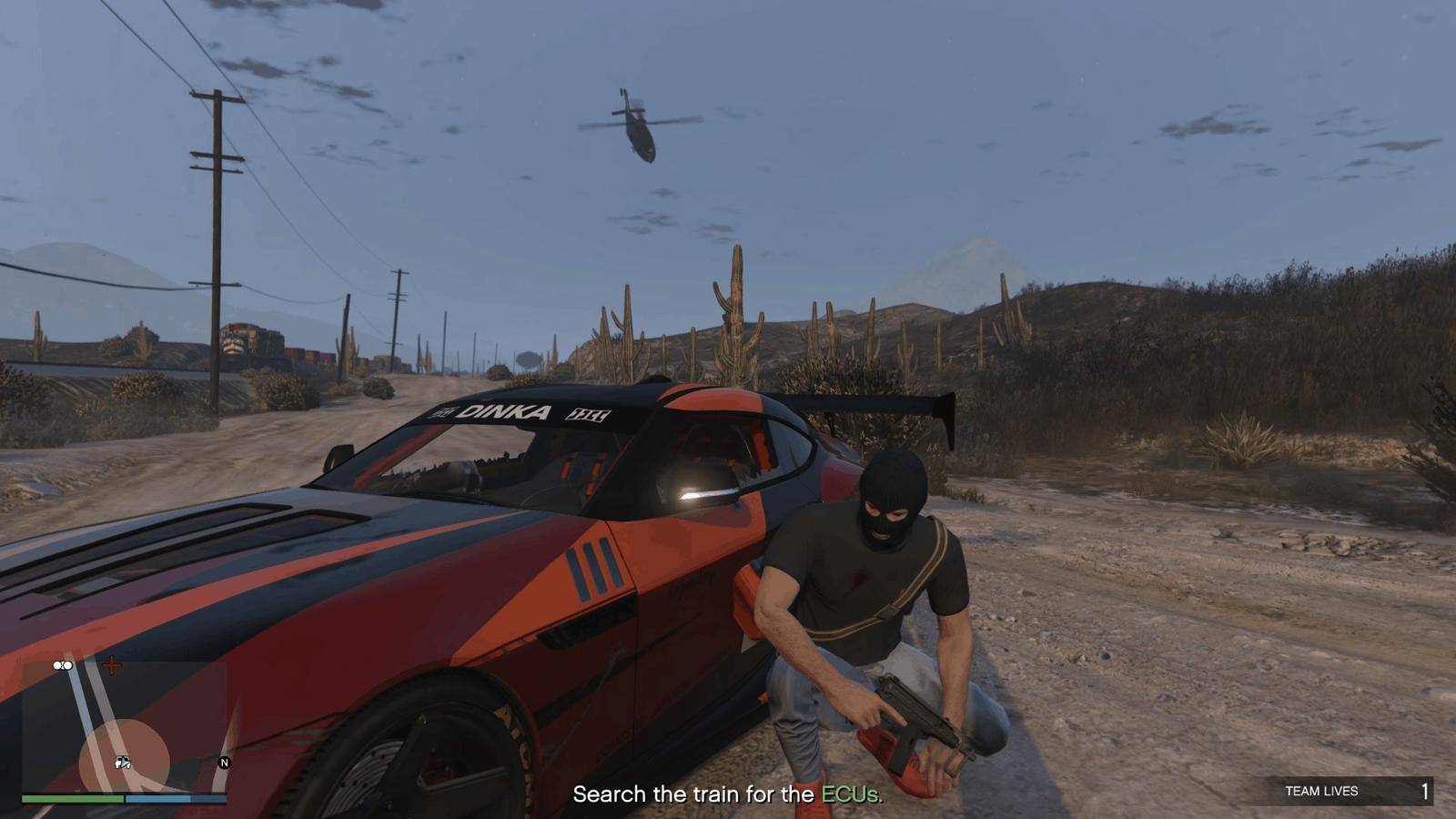 Taking cover behind the car after destroying the brake cylinders