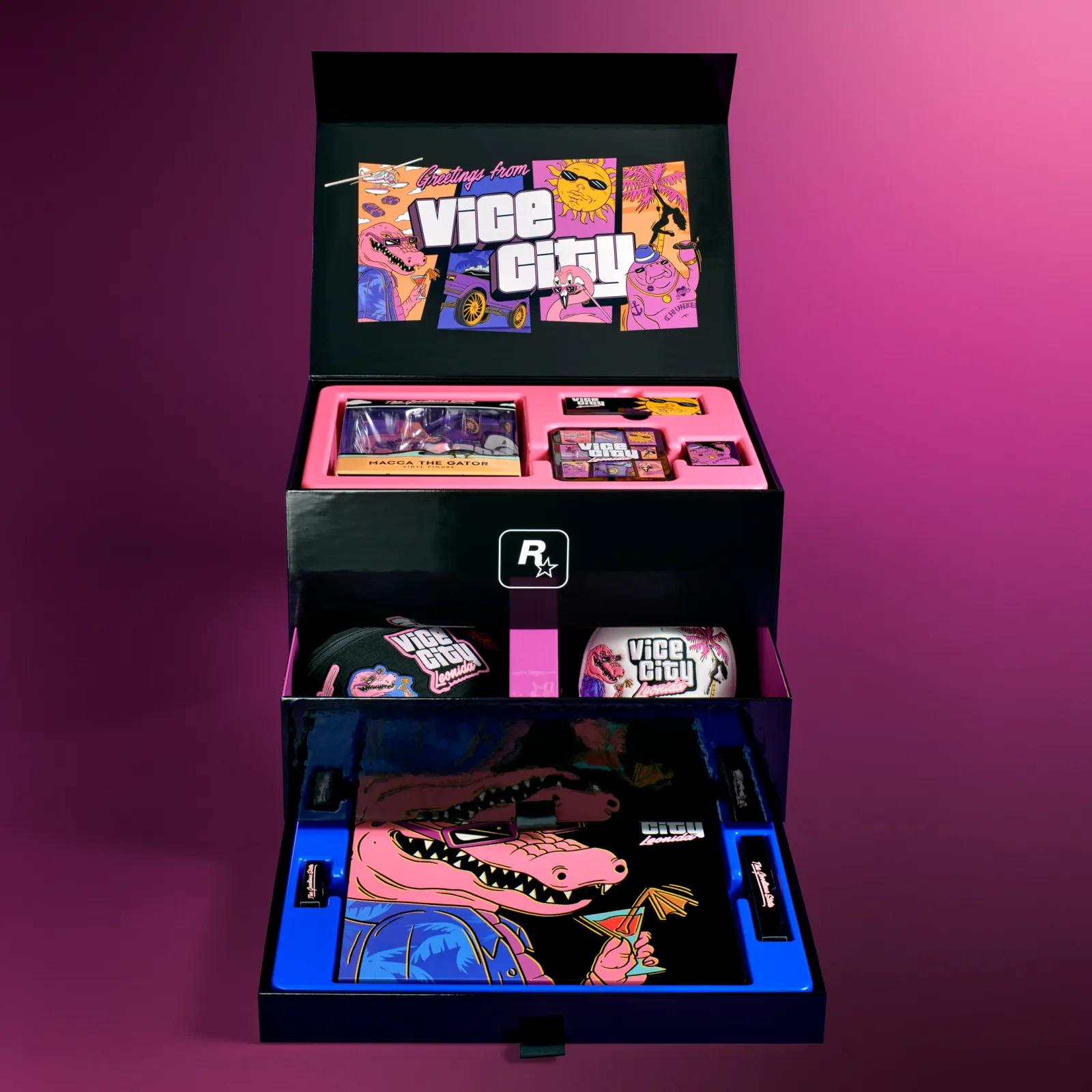 Rockstar's Vice City Collection opened to show some of its GTA VI-themed merchandise and Macca the Gator artwork.