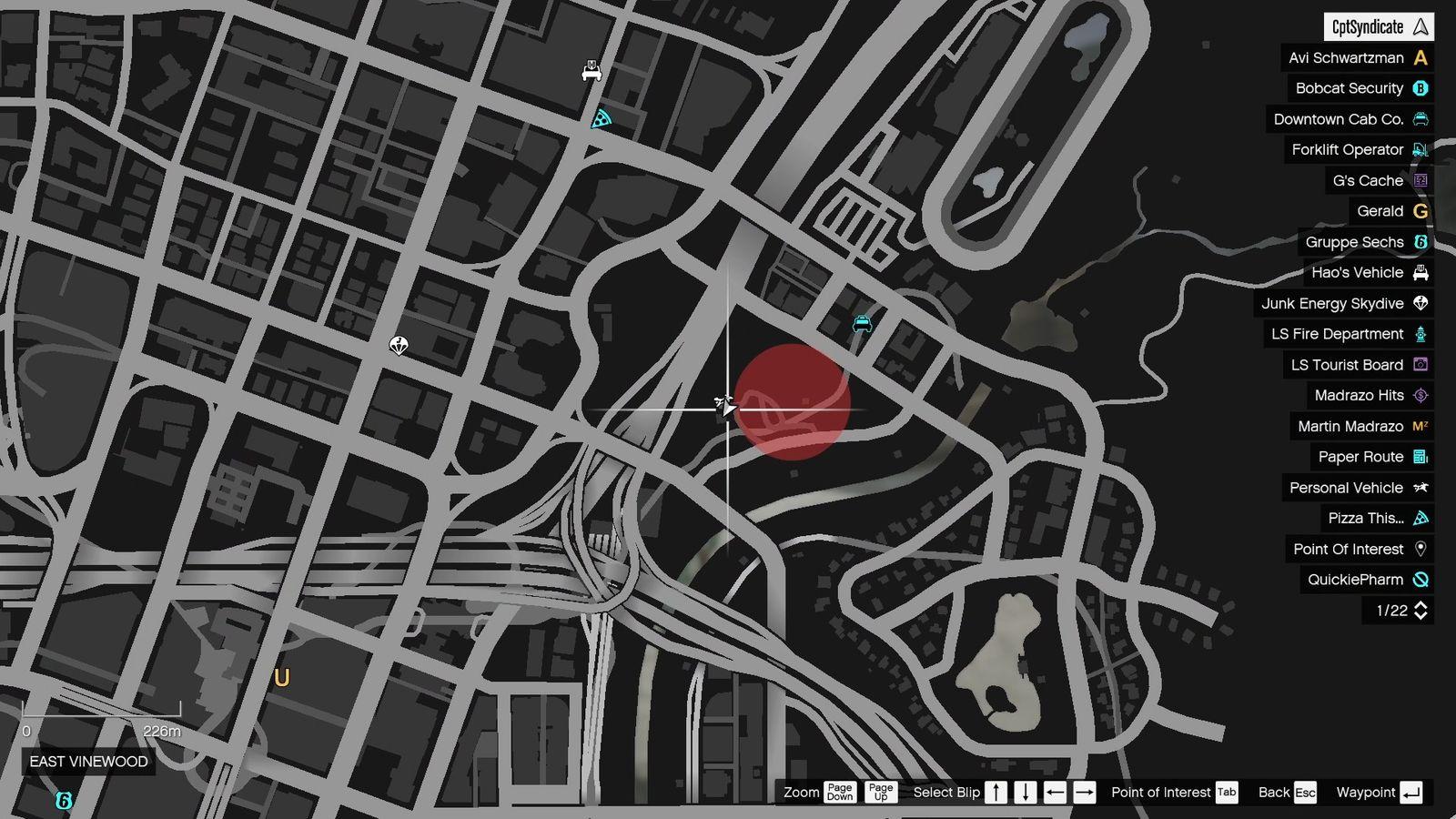 The map shows the location of the golden clover found by the public restroom in East Vinewood.