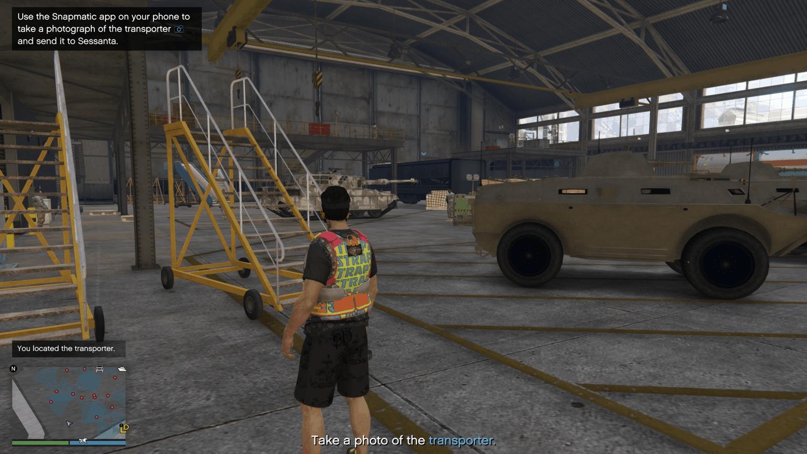 The transporter in the middle of the hangar is located