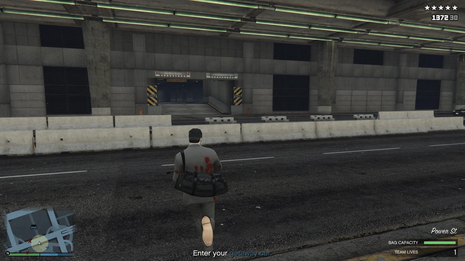 Running across the street and to the getaway vehicle