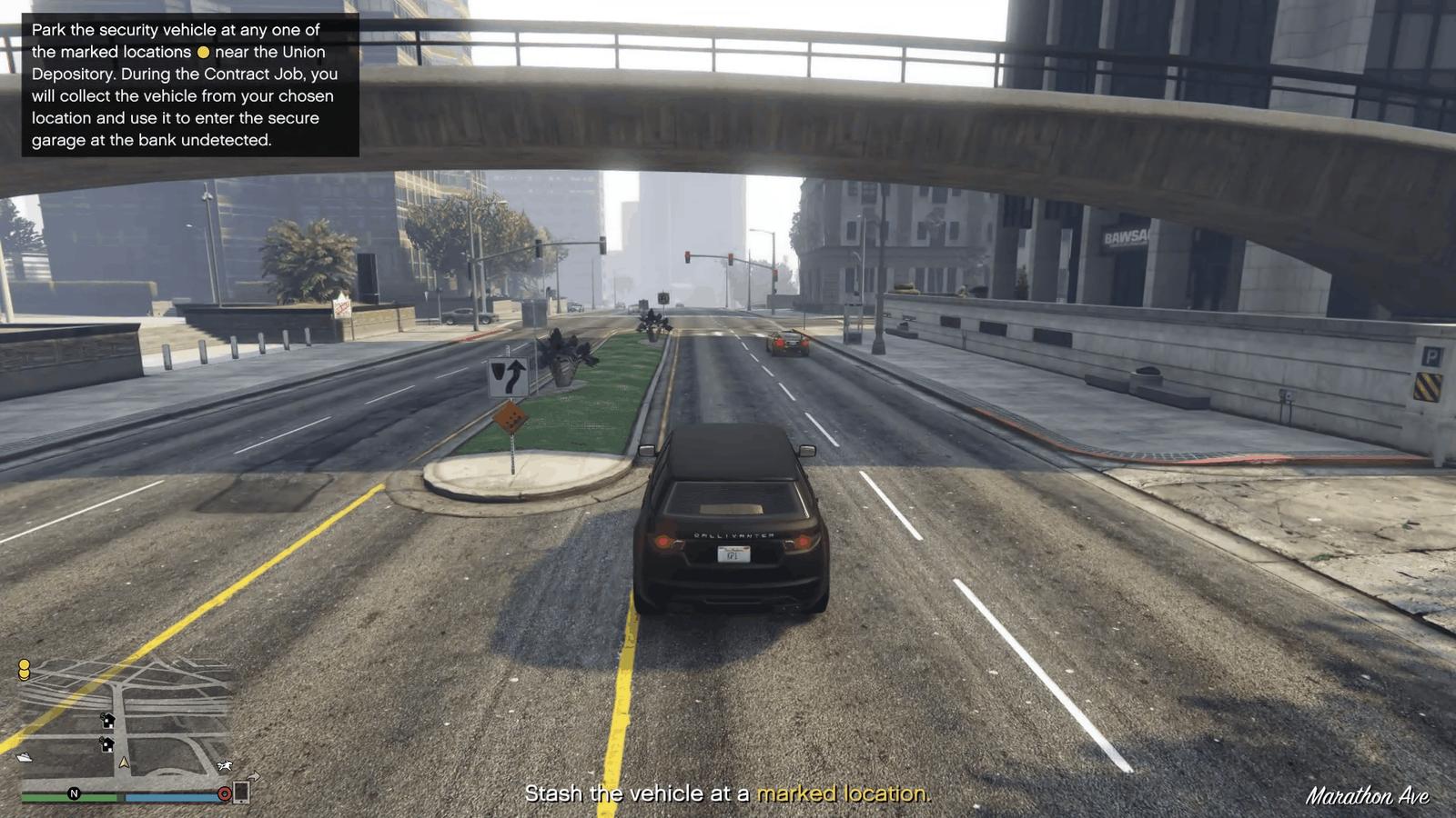 Driving the security vehicle to one of the marked getaway locations