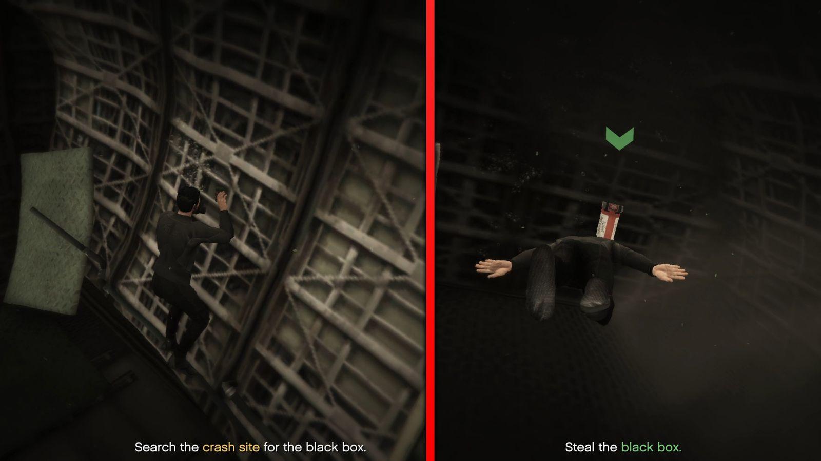 Planting the bomb (left) to open the area with the black box (right).
