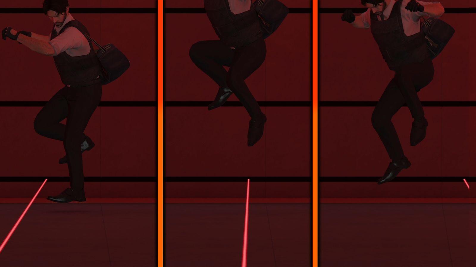 The right foot lifts first and then the left foot.