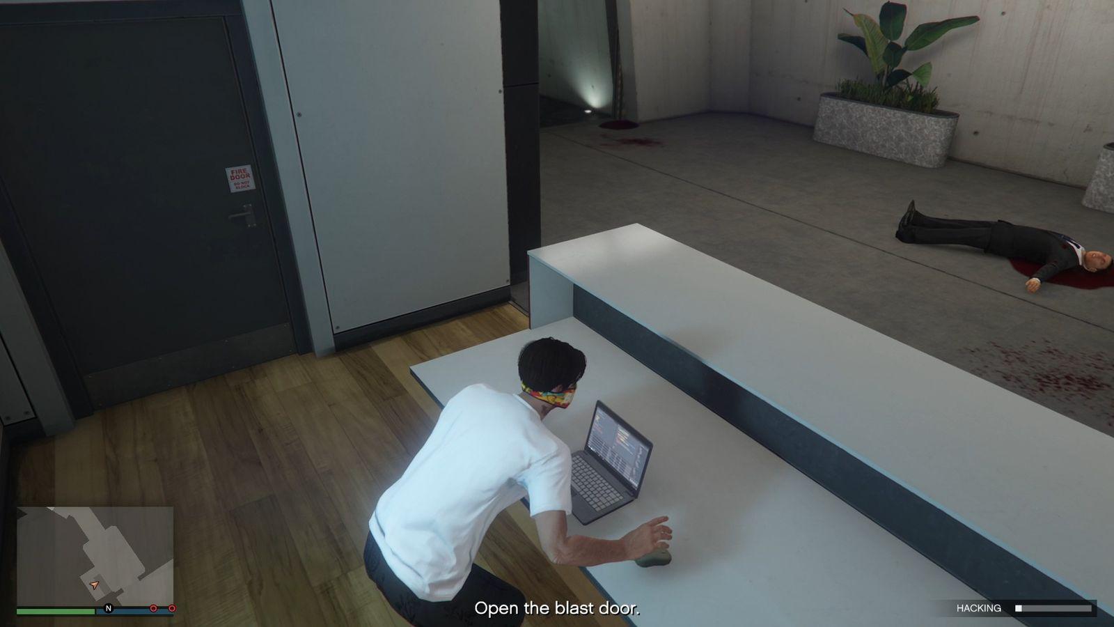 Hacking the laptop to open the blast door.