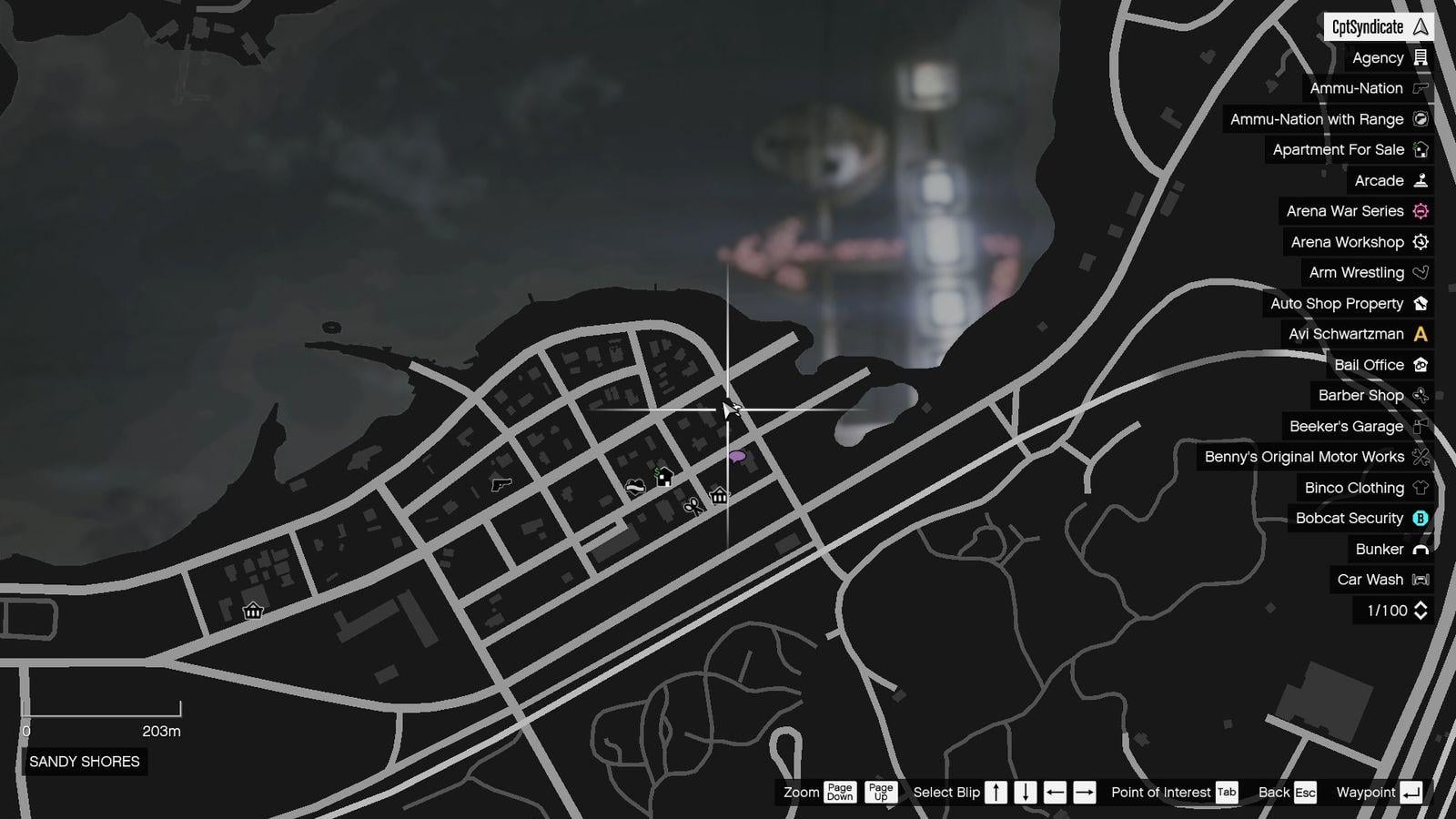The map shows the location of the golden clover found at the Liquor store sign in Sandy Shores.