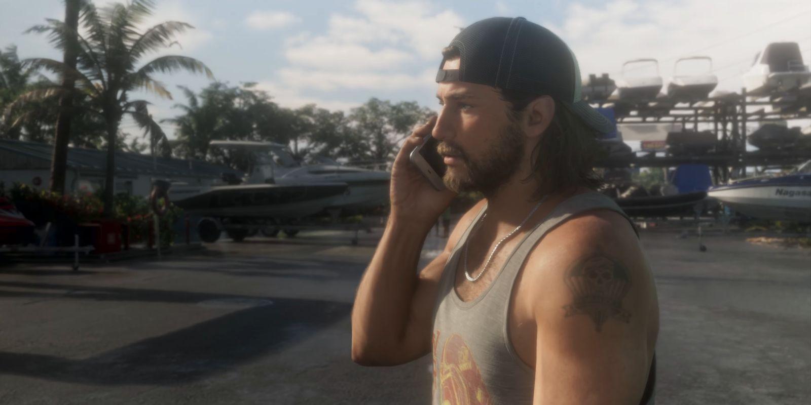 Jason takes a phone call in the marina yard.