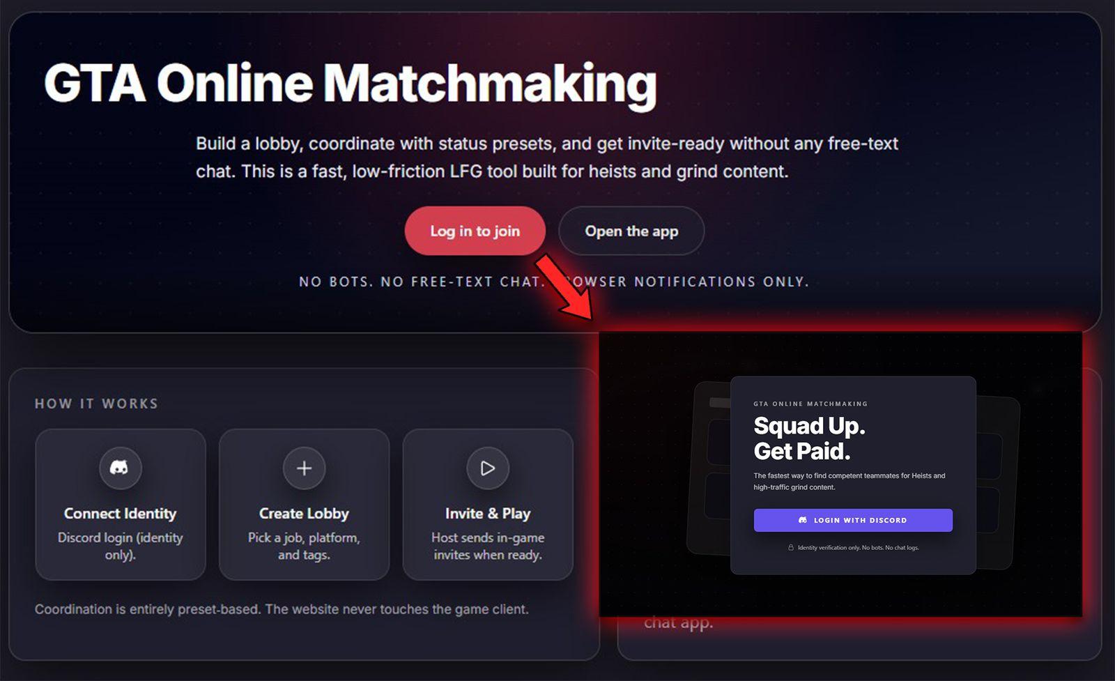 Click on the login button to get the option to login using Discord.