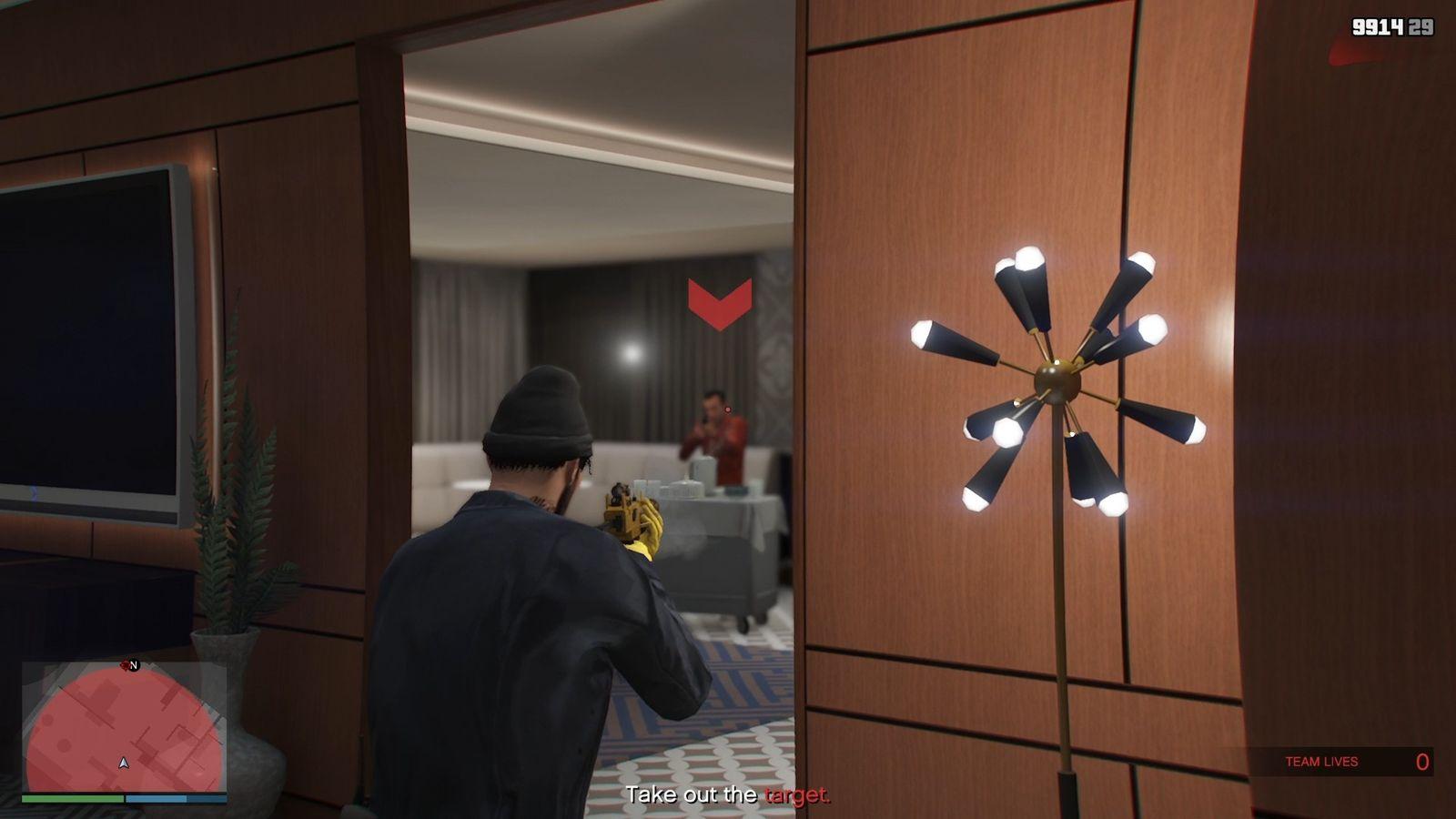Eliminating the target with the car key inside Room 522.