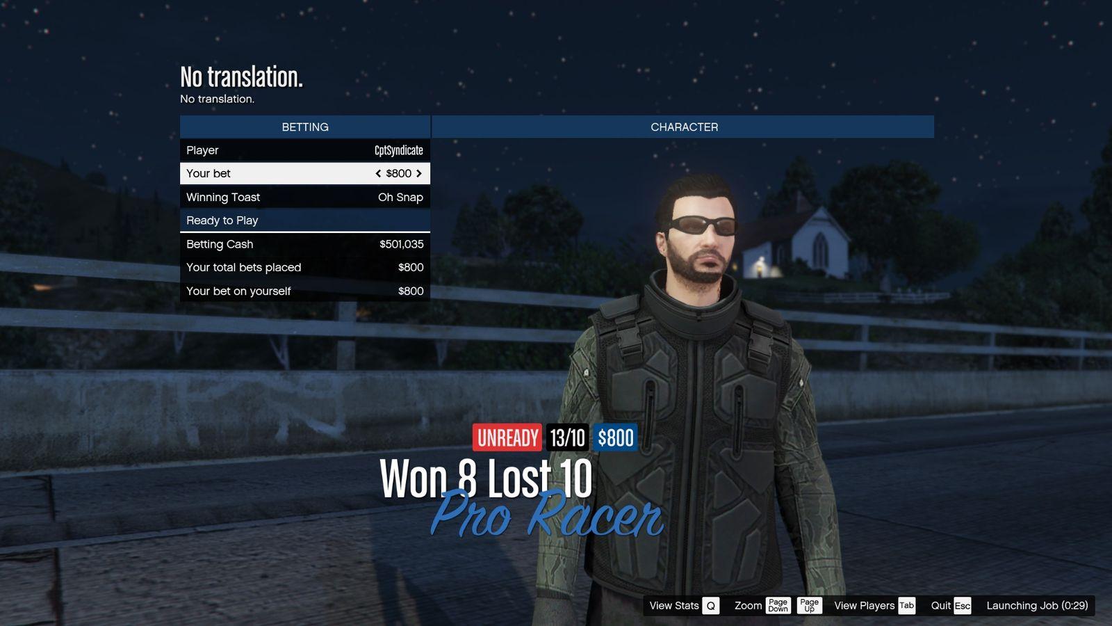 Race betting screen shows up just before the race starts.