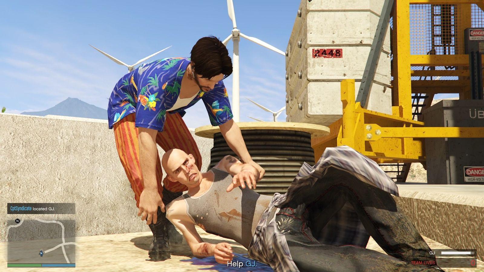 Helping GJ after locating him.