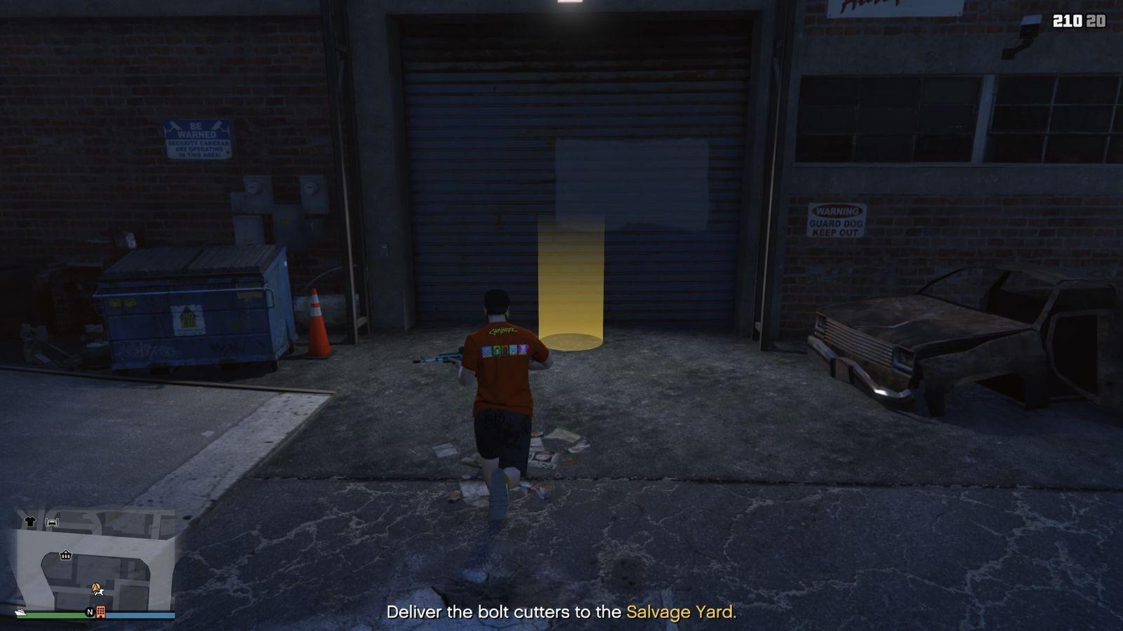 Delivering the bolt cutter to the Salvage Yard.