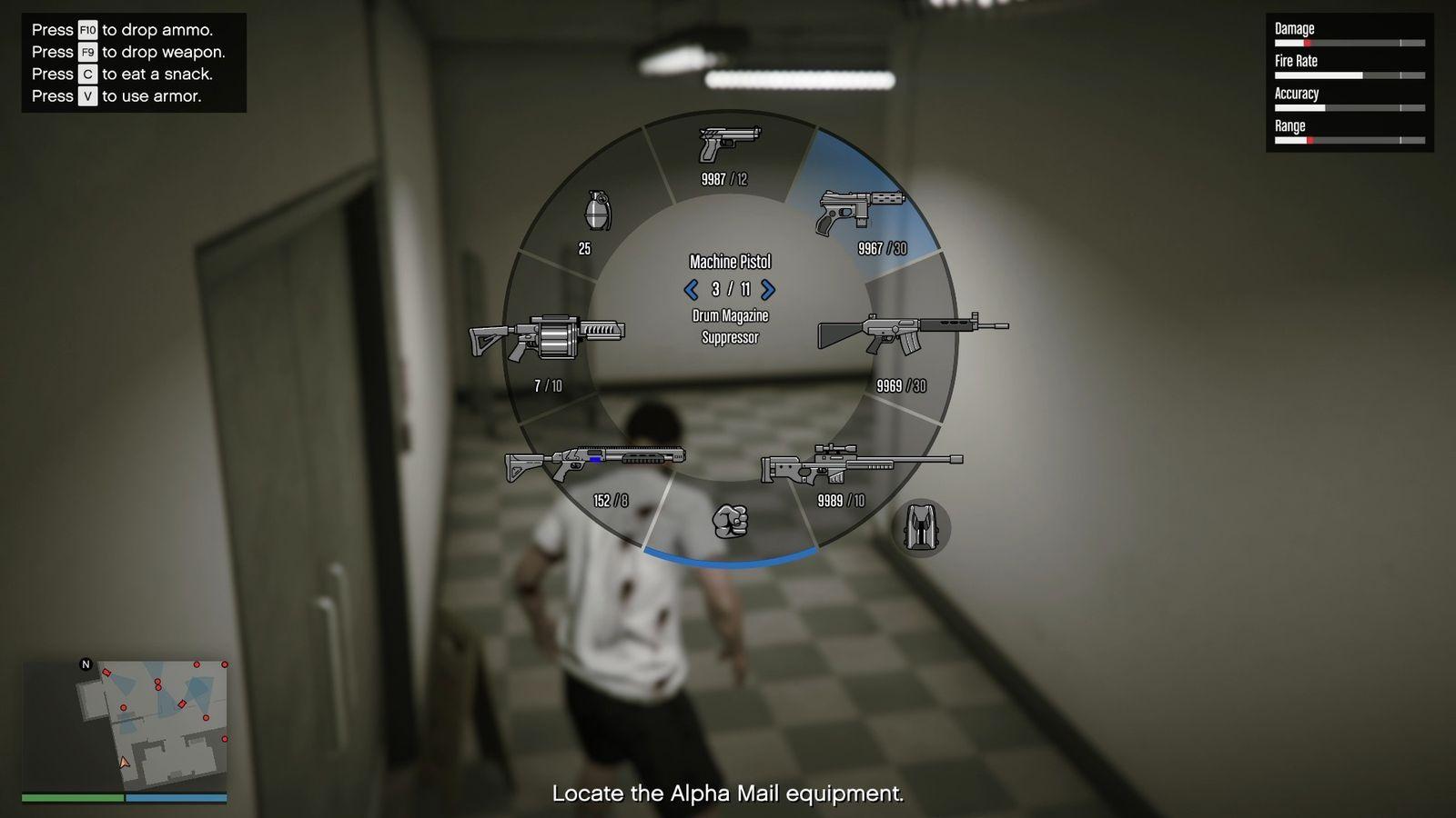 Switching to a suppressed weapon inside the warehouse.