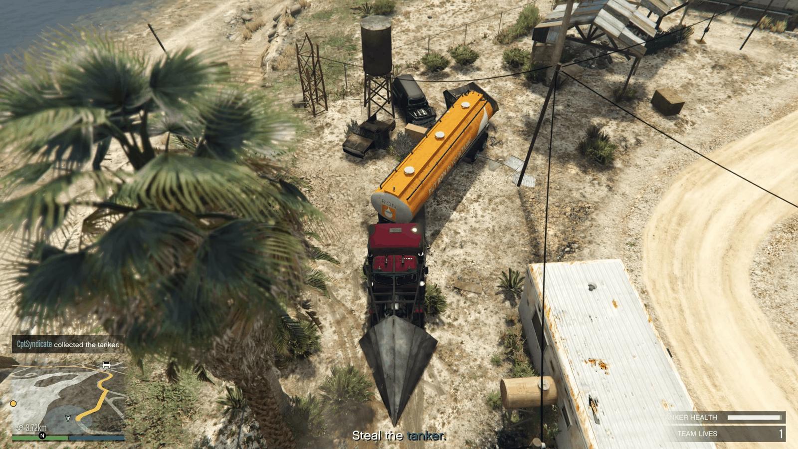 The truck cab attached to the tanker