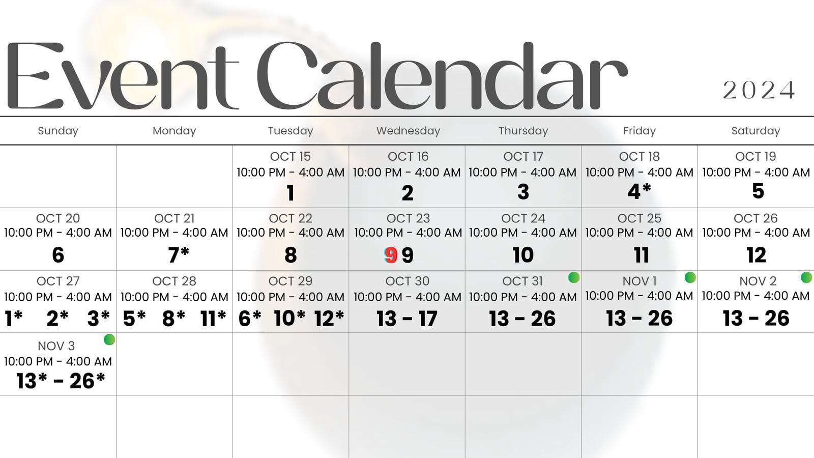 UFO Sighting Event Schedule 2024.