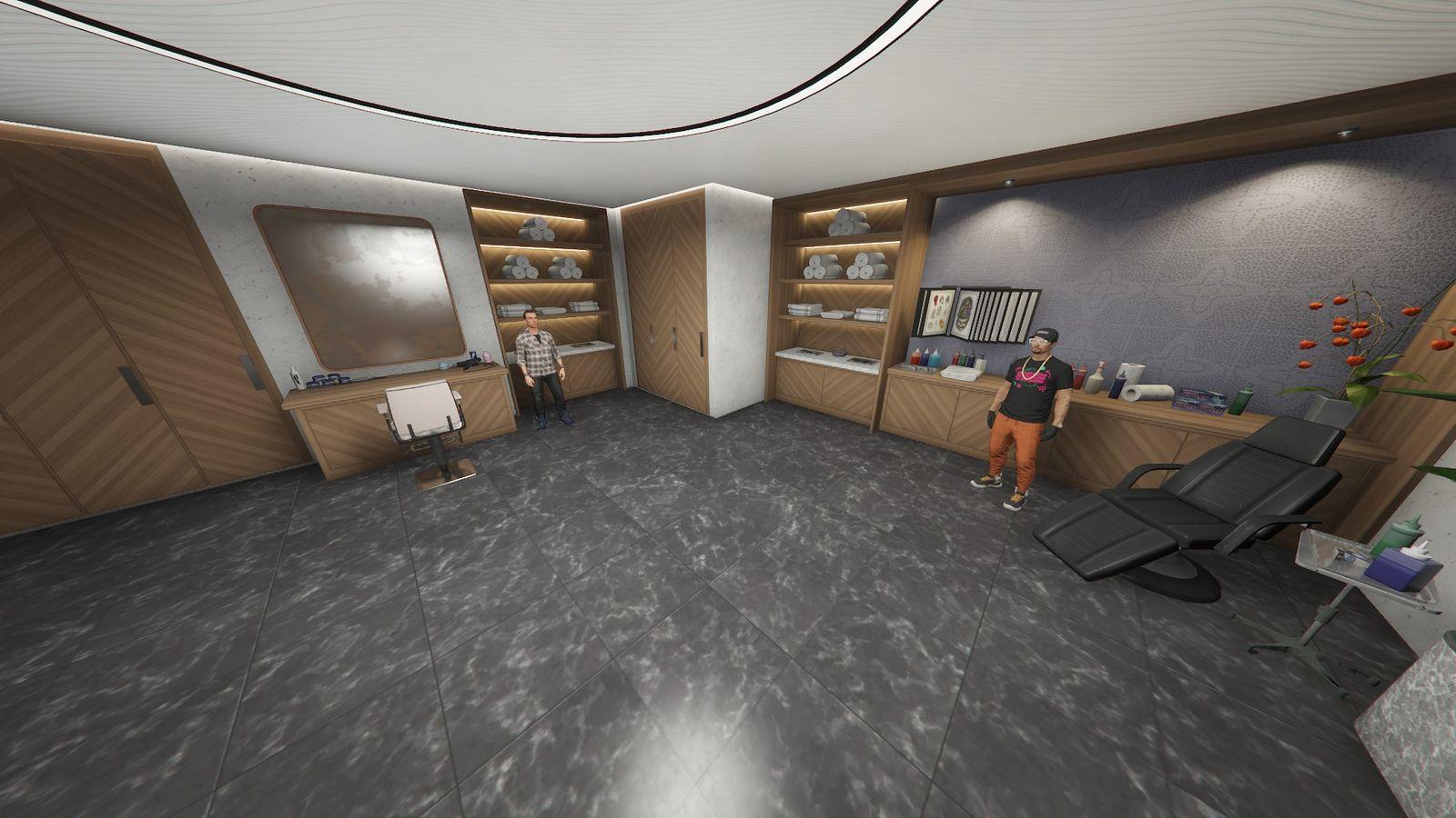 Private tattoo artist and barber inside the mansion.