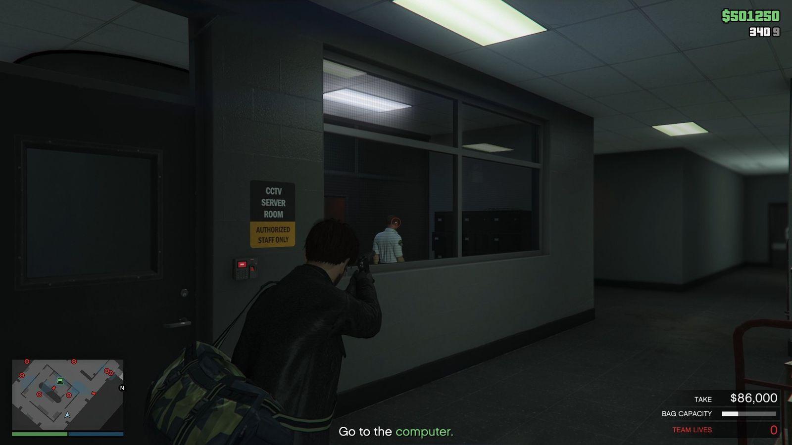 Taking out the guard coming out of the security control room.