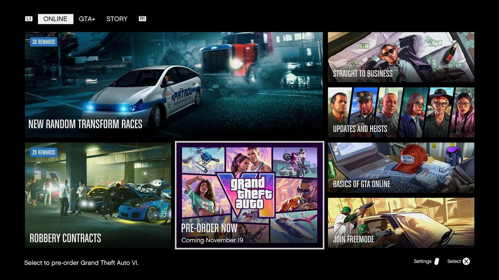 Putting a pre-order tile in GTA Online's menu is the cheapest, smartest ad Rockstar could run.