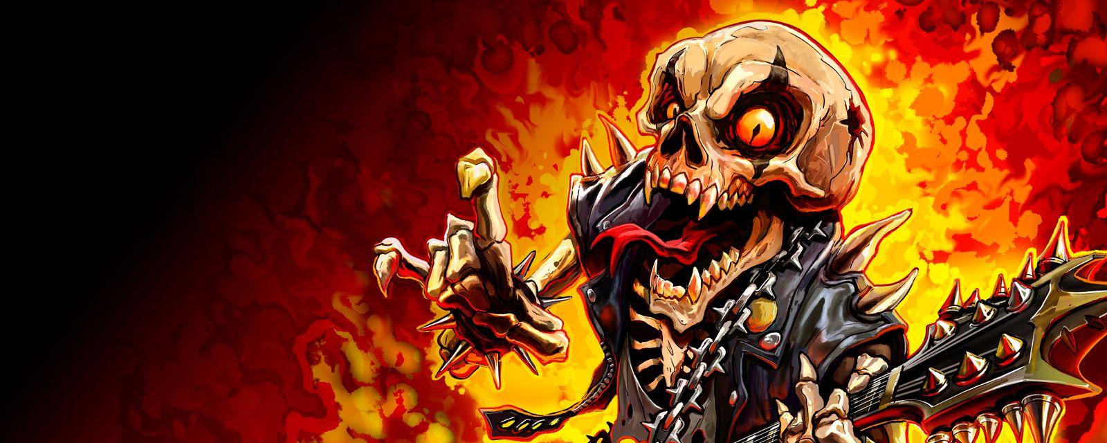 A spiked skeletal figure surrounded by flames for The Chamber 106.6.