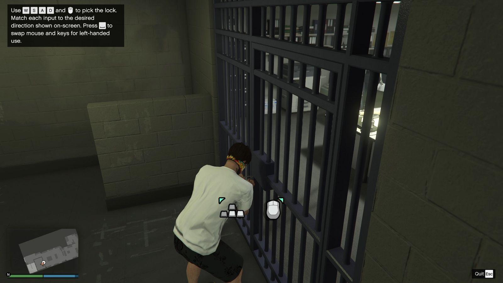 Picking the lock of the jail cell.
