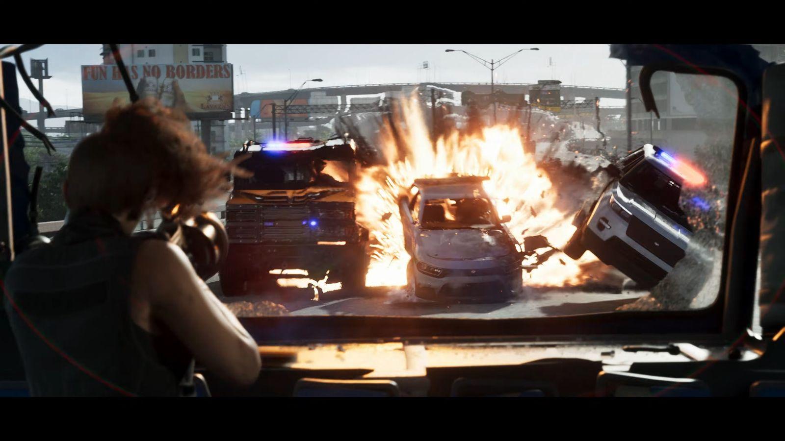 A photo of an in-game vehicle chase in GTA 6 from Trailer 2.