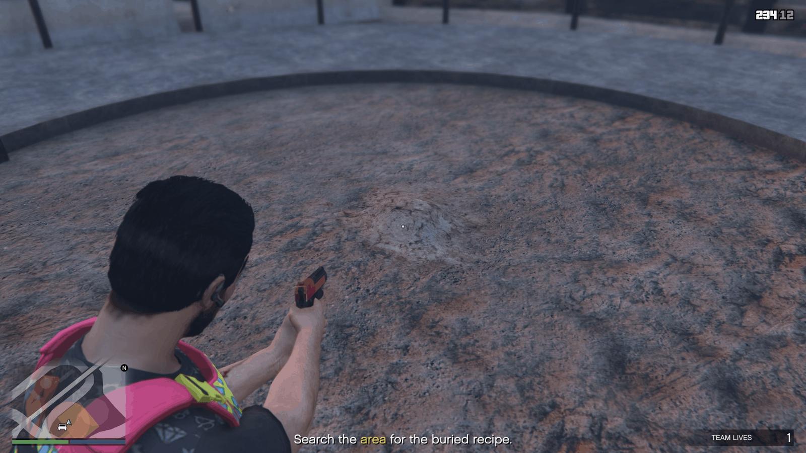 Bump in the ground indicating the location of the recipe