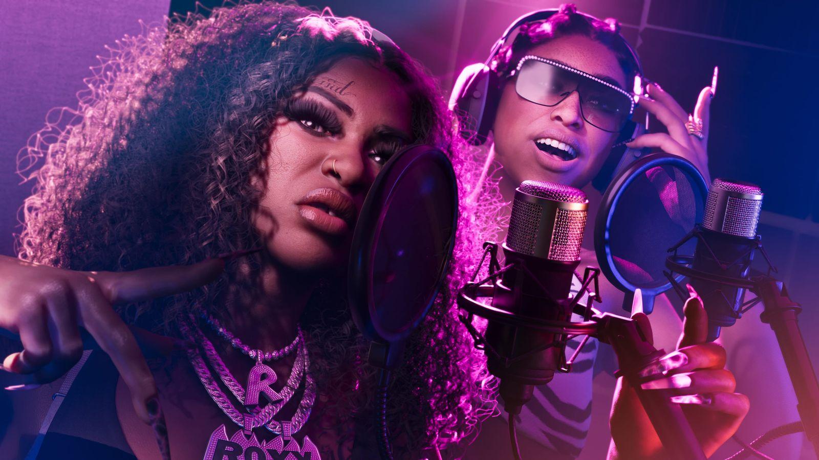 Bae Luxe and Roxy inside a recording studio.[