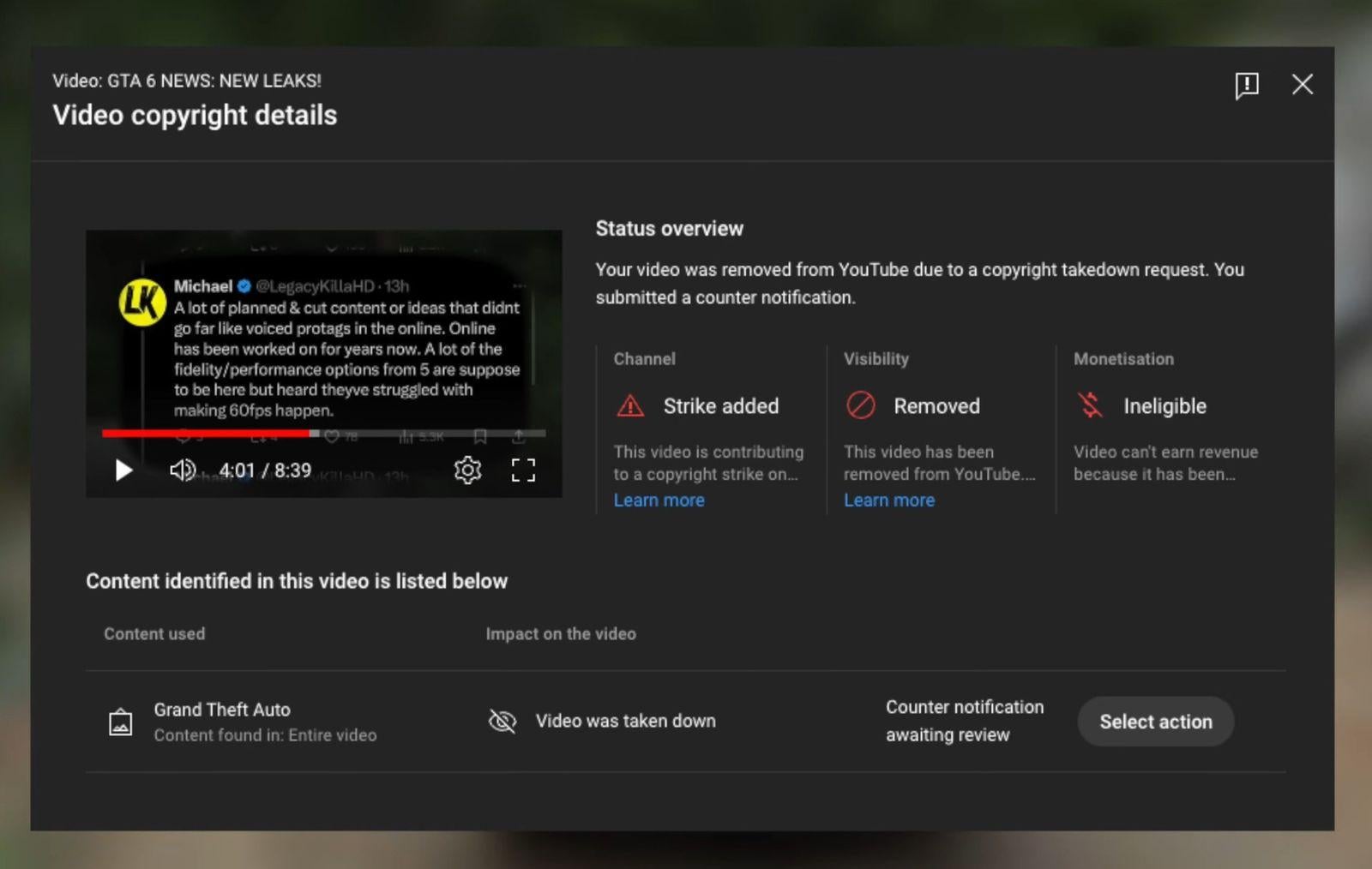 Screenshot from CYBER BOI's video addressing the copyright strike.