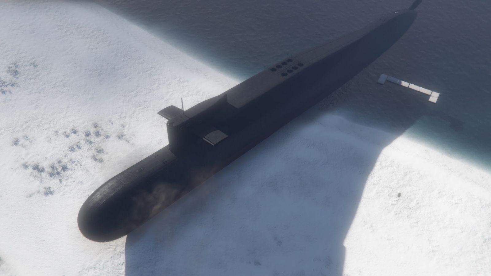 Crashing the submarine onto the beach.
