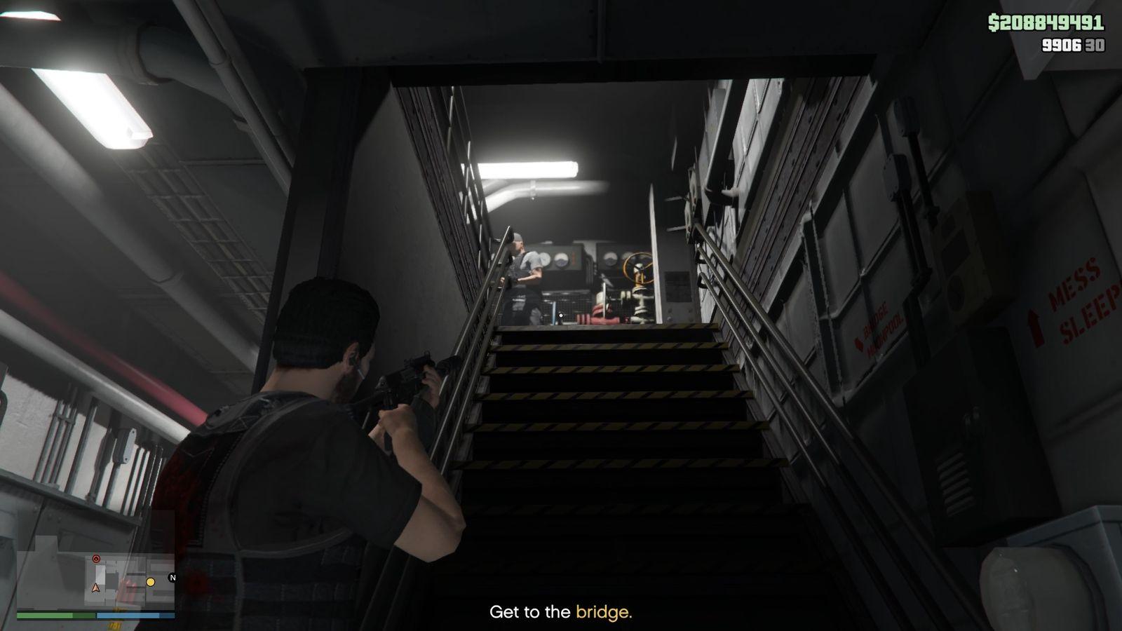 Once out, go upstairs using the stairs at the end.