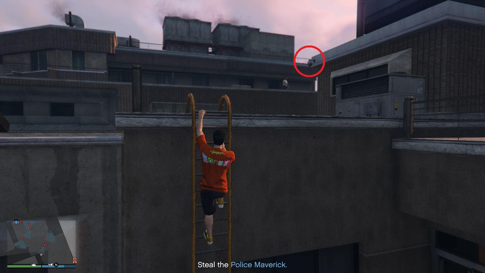 Security camera right after you climb up the ladder.