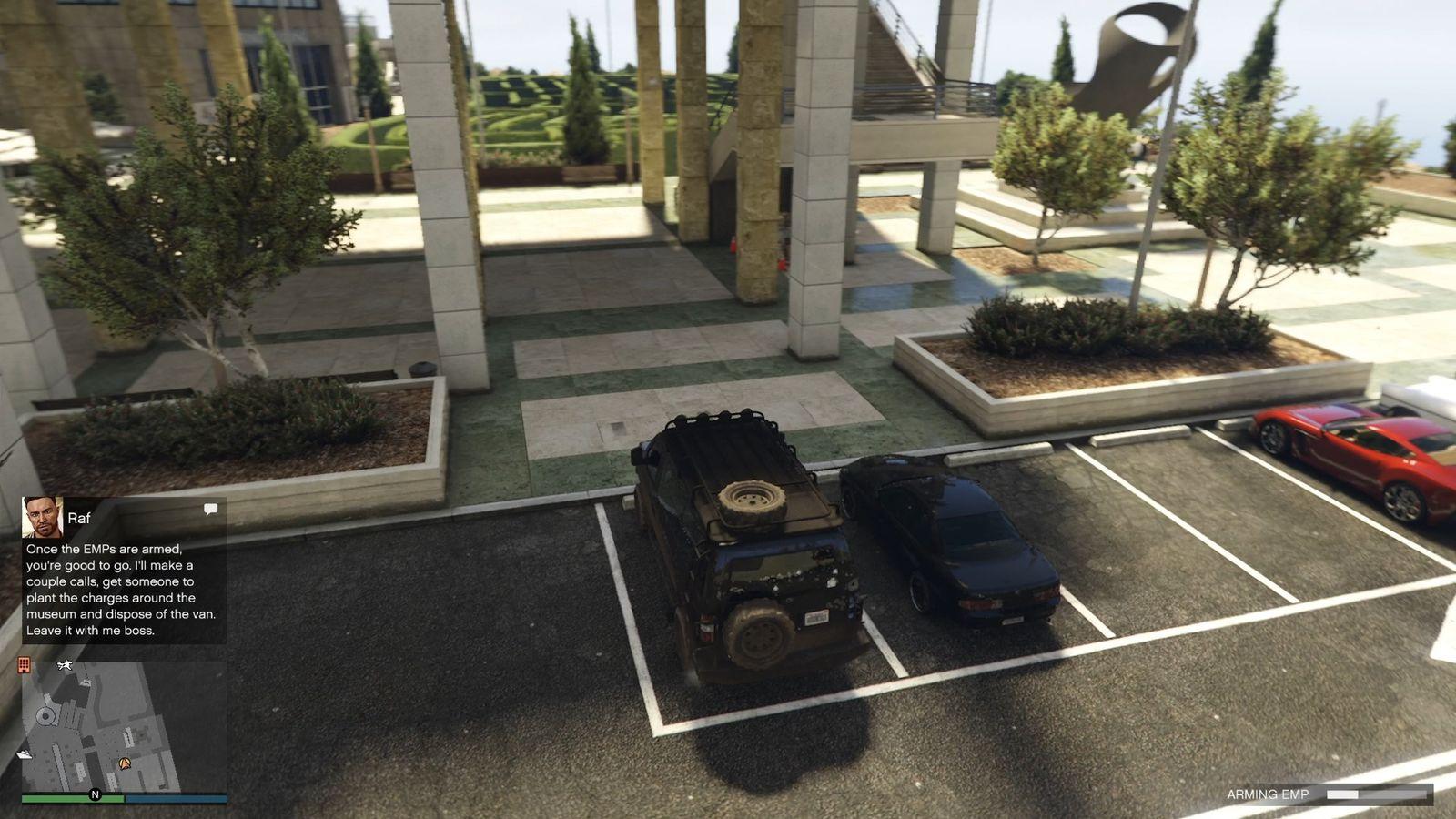 Arming the EMP Charge in the Kortz Center parking lot.
