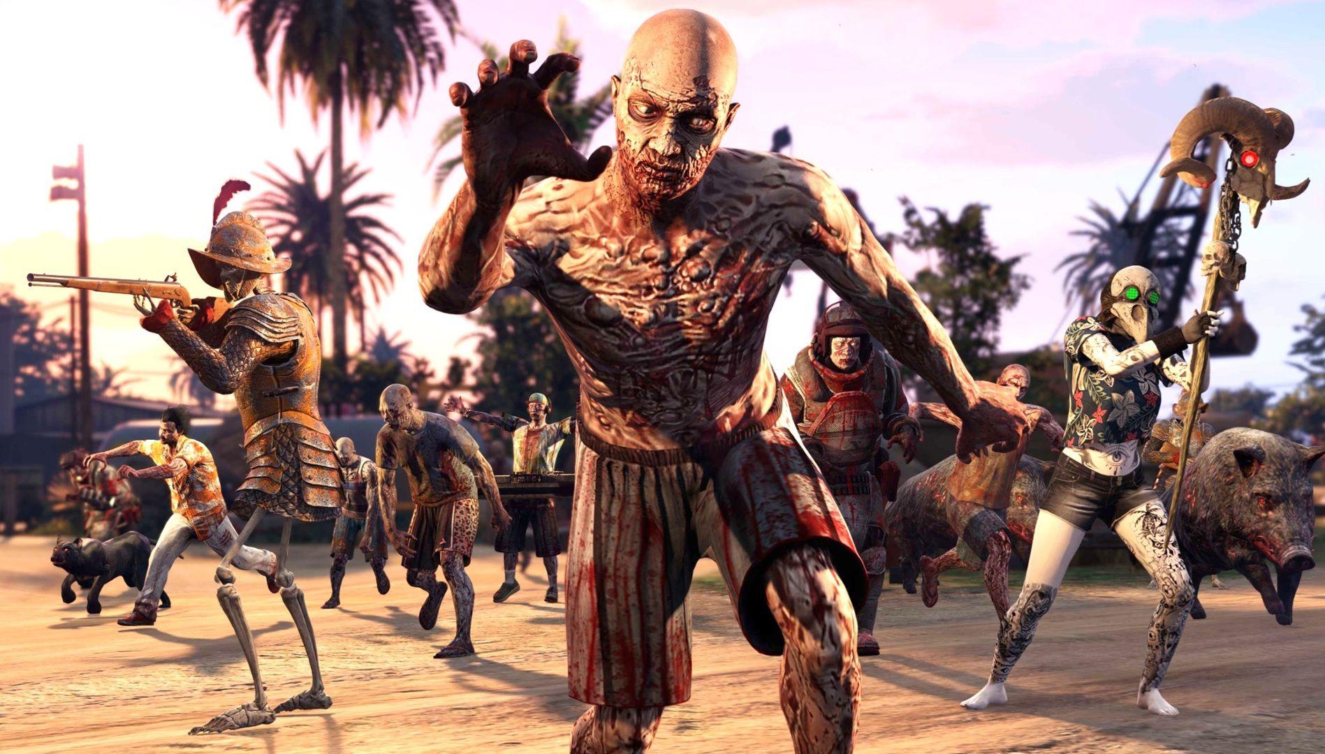 A screencap of a zombie featured in the Cayo Perico Survival trailer